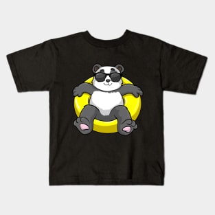 Cool panda is swimming with a swimming ring Kids T-Shirt